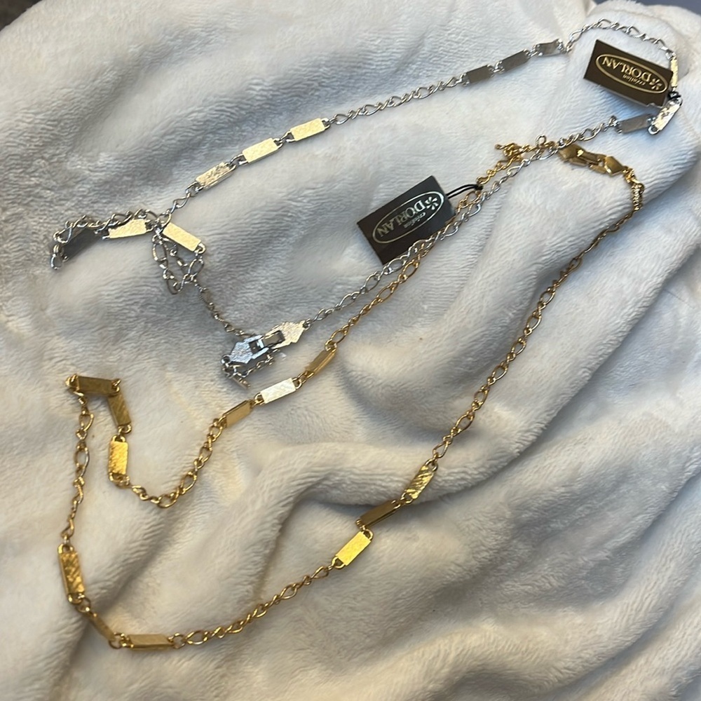 2 Vintage D’Orlan silver-tone and gold tone 24” necklaces
